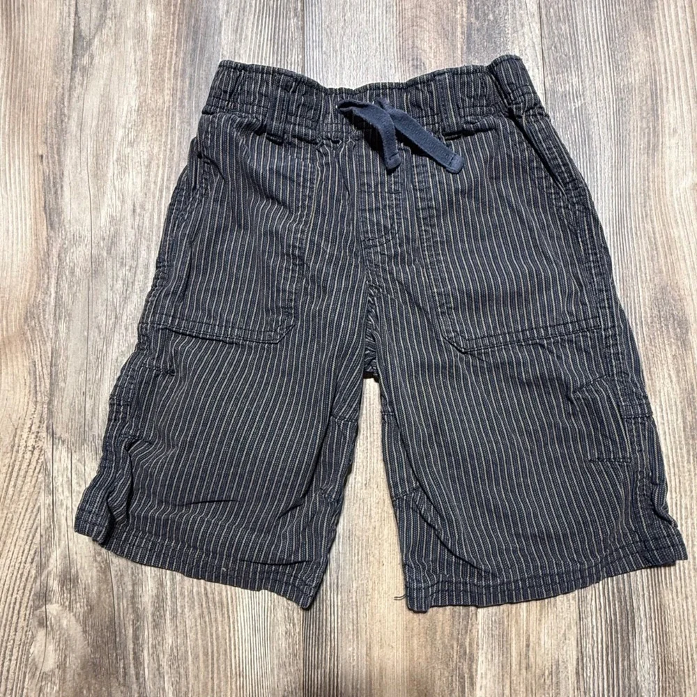 Gymboree Boys Navy Blue Pinstripe Cargo Shorts Size 5 Cotton Elastic Waist